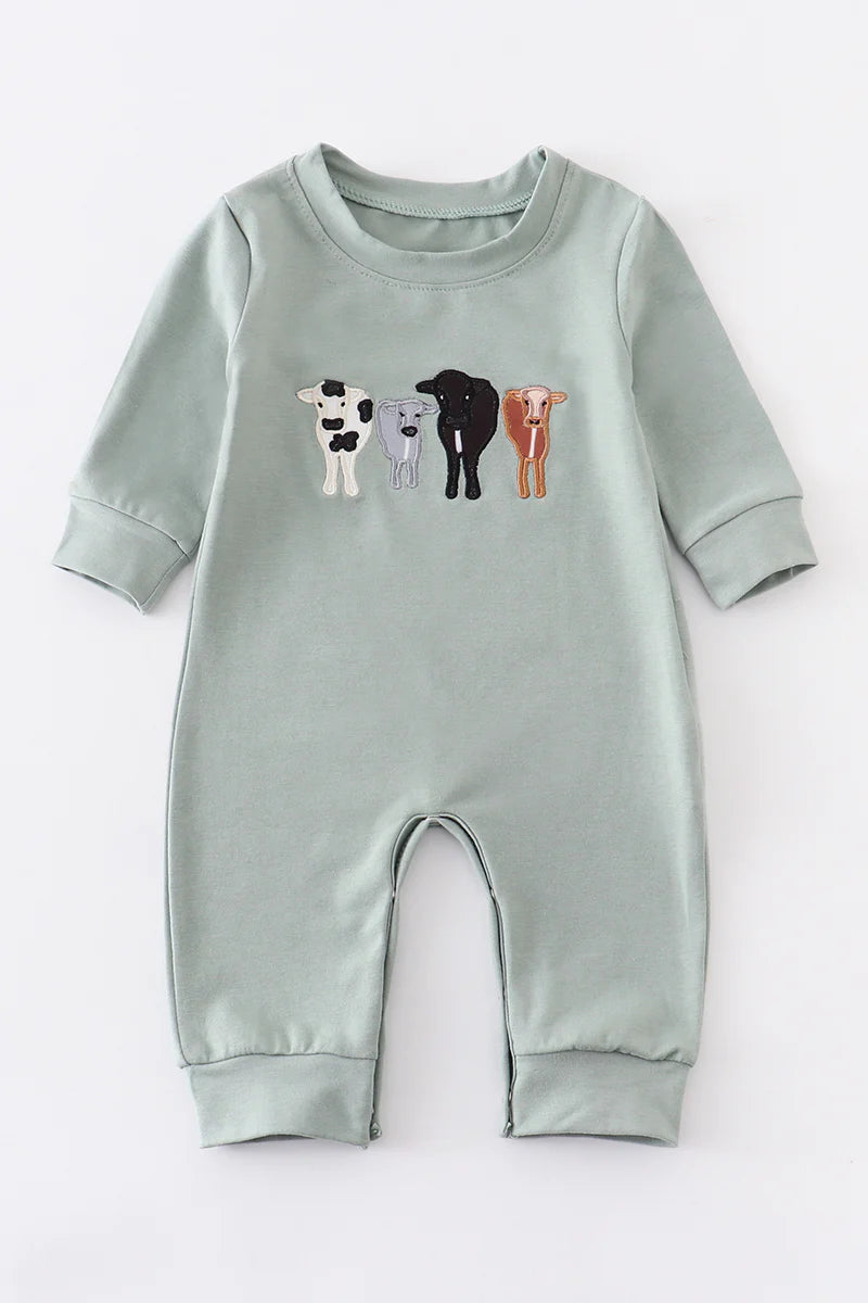 Sage Cow Applique Romper