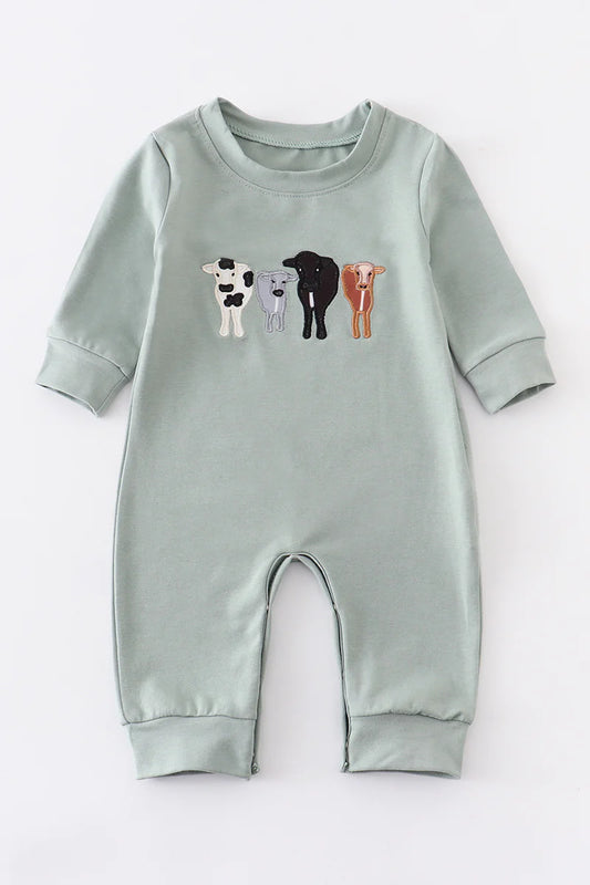 Sage Cow Applique Romper