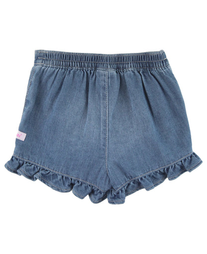 RuffleButts Light Wash Denim Ruffled Skort