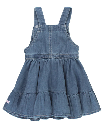 RuffleButts Light Wash Denim Overall Jumper Dress