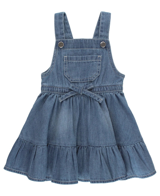 RuffleButts Light Wash Denim Overall Jumper Dress