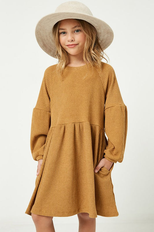 Hayden Mustard Ribbed Knit Mini Dress 3069