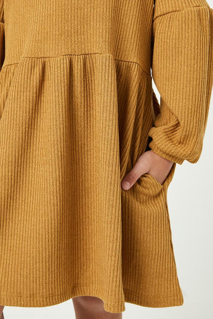 Hayden Mustard Ribbed Knit Mini Dress 3069