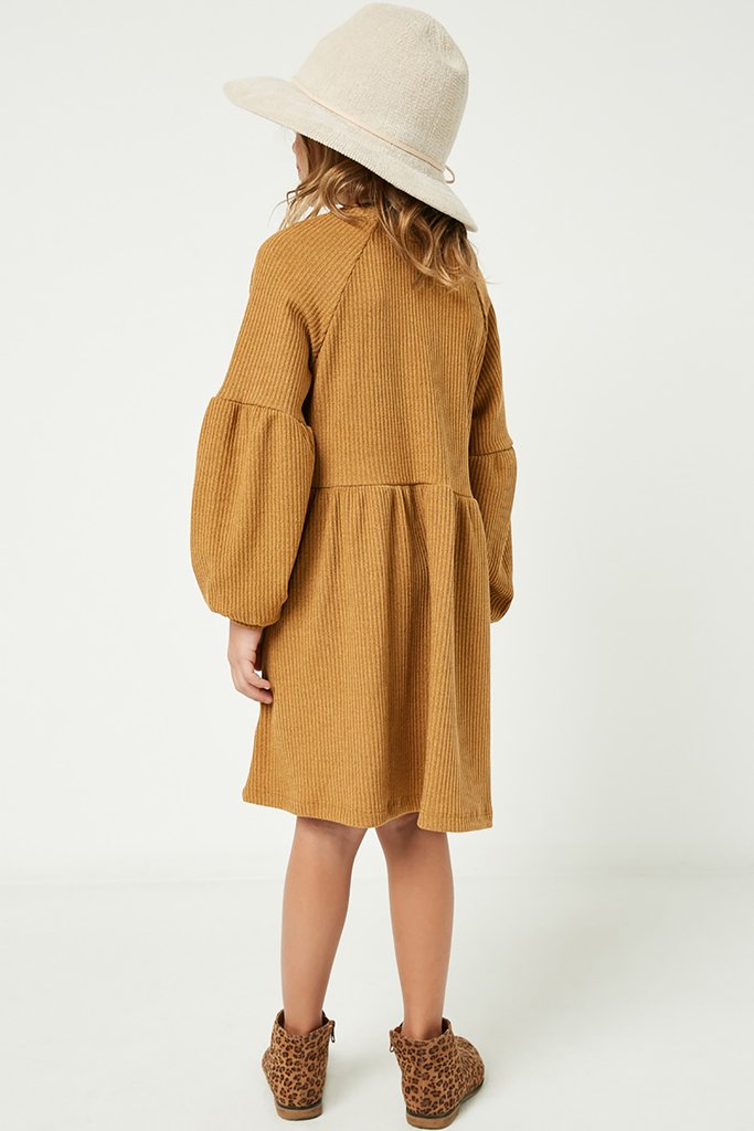 Hayden Mustard Ribbed Knit Mini Dress 3069