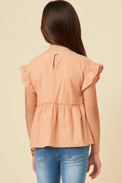 Hayden Salmon Swiss Dot Smocked Bodice Ruffle Top GY5669 *