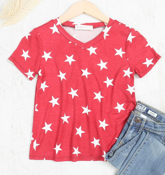 Perfect Peach Red Star Short Sleeve Top