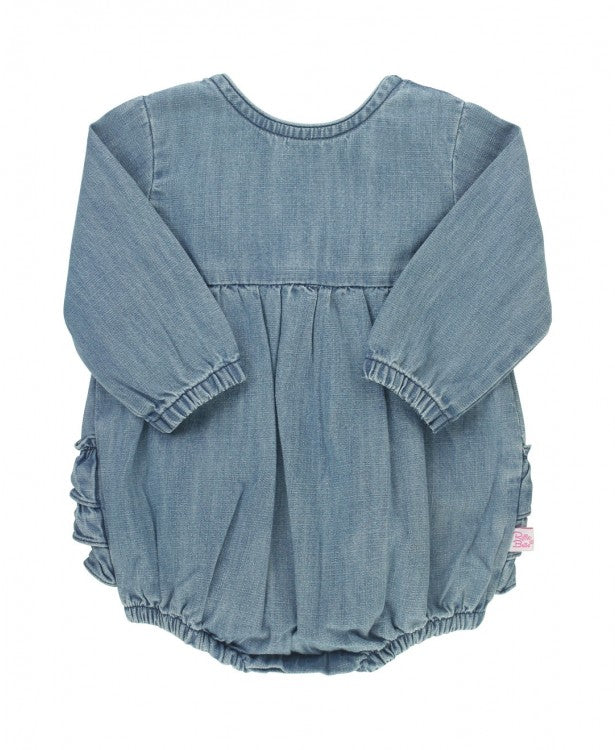 Ruffle Butts Light Wash Denim V-Back Bubble Romper