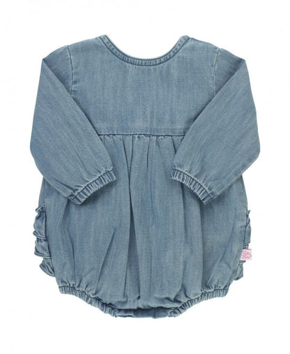 Ruffle Butts Light Wash Denim V-Back Bubble Romper