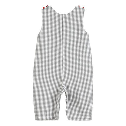 LC Gray Gingham Reindeer Applique Christmas Overalls