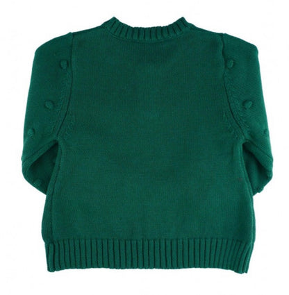RuffleButts Evergreen V-Neck Bobble Sweater
