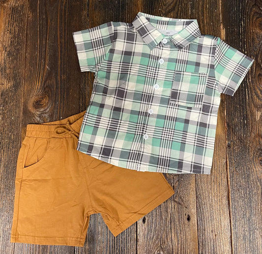 Plaid + Camel Short Set