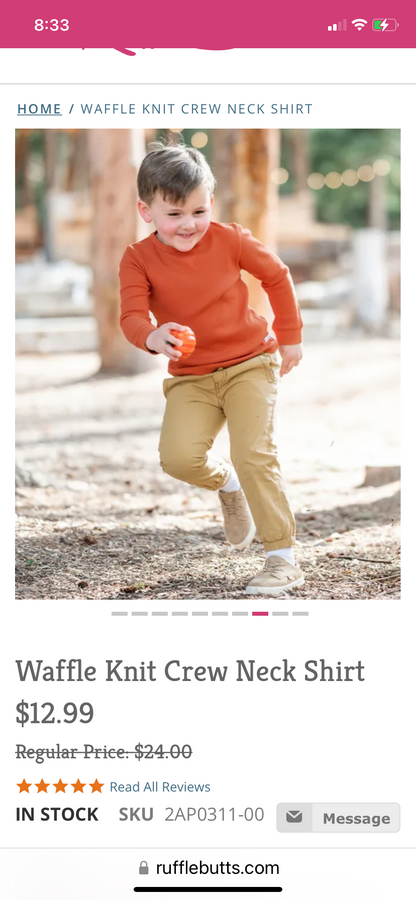 RuggedButts Burnt Sienna Waffle Knit Crew Neck Shirt