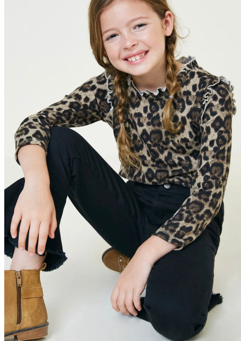 Hayden Girls Leopard Ruffle Collar Knit Top 8063