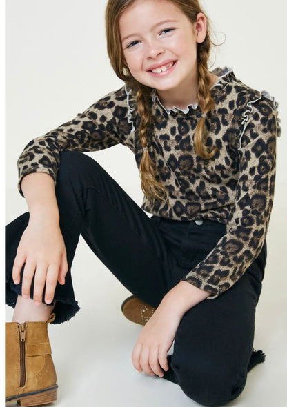 Hayden Girls Leopard Ruffle Collar Knit Top 8063