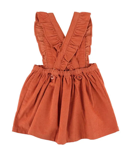 RuffleButts Burnt Sienna Corduroy Cross-Back Ruffle Dress