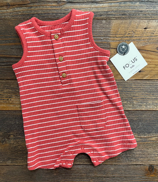 Focus Red Costal Ribbed Striped Romper