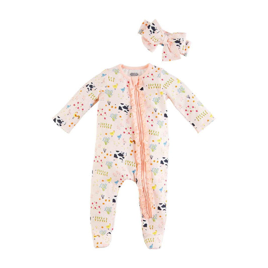 Mudpie Pink Cow Sleeper & Headband