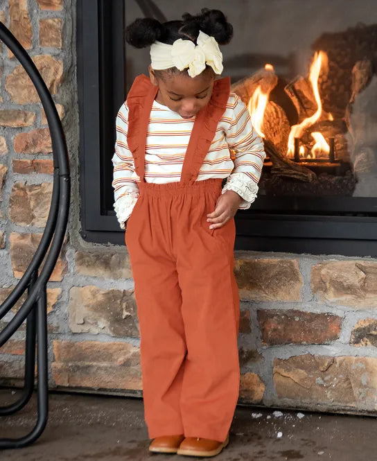 RuffleButts Burnt Sienna Ruffle Strap Wide leg Pant