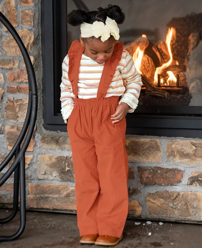 RuffleButts Burnt Sienna Ruffle Strap Wide leg Pant