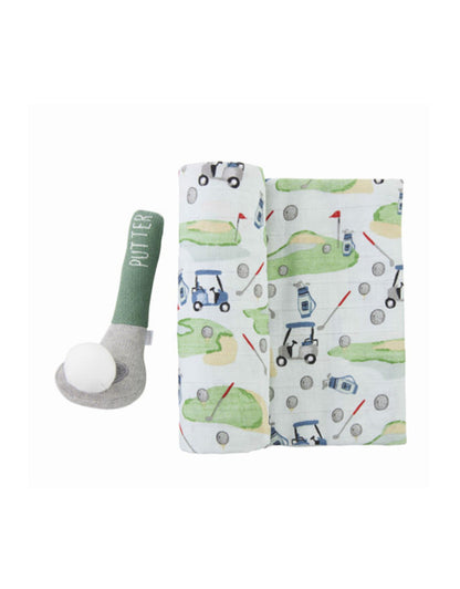 Mudpie Swaddle & Rattle Set