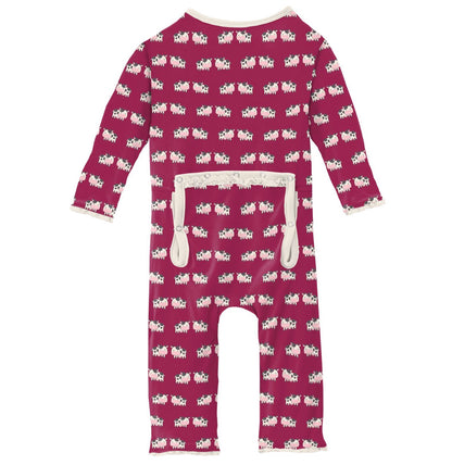 Kickee Pants Berry Cow Muffin Ruffle Coverall with Zipper