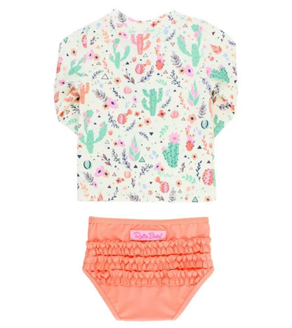 RuffleButts Desert Blossoms Long Sleeve Zipper Rash Guard Bikini