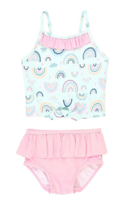 RuffleButts Chase the Rainbow Ruffle Tie Tankini