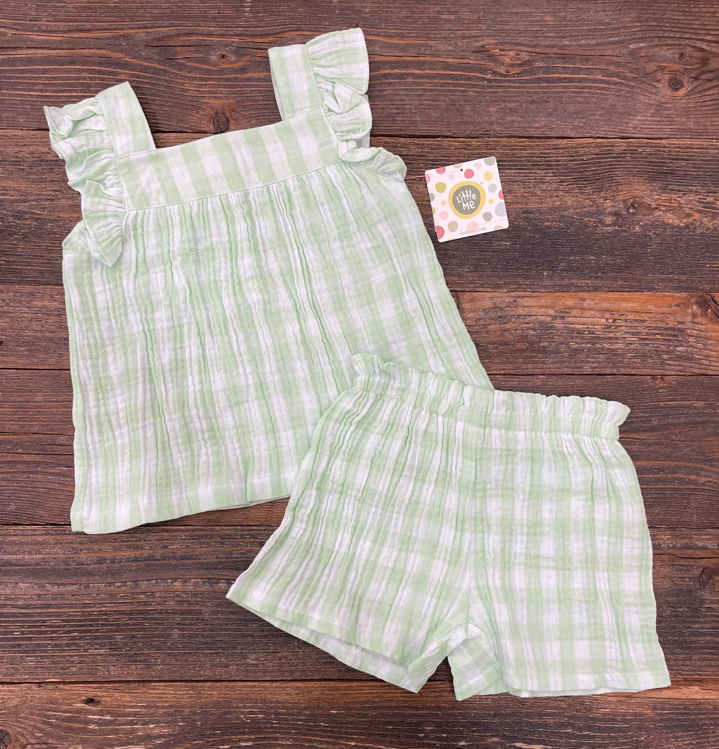 Little Me Mint Muslin 2 Piece Short Set