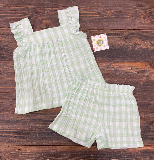 Little Me Mint Muslin 2 Piece Short Set