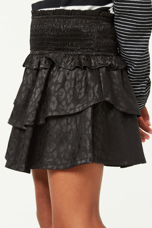 Hayden Satin Leopard Print Smocked Waist Skirt GY5489 *