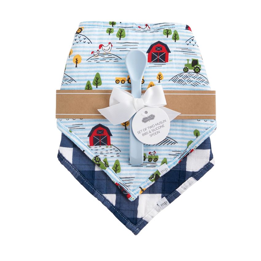Mudpie Muslin Bandana Bib Set With Spoon