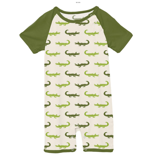Kickee Pants Natural Crocodile Raglan Romper