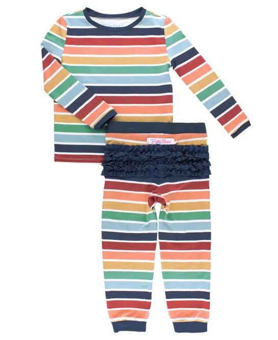 RuffleButts Cozy Rainbow2pc Ruffled Pajamas