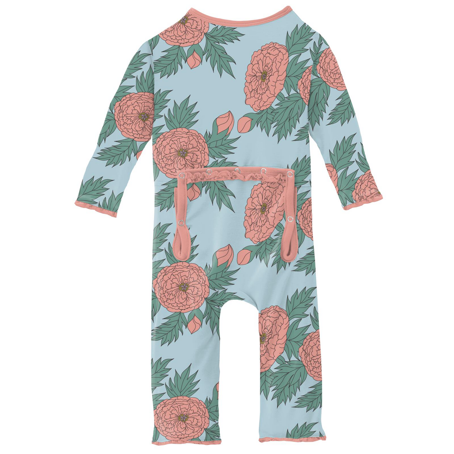 Kickee Pants Spring Sky Floral Muffin Ruffle Coverall with Zipper