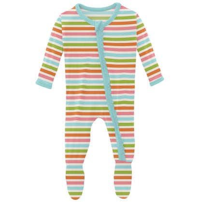 Kickee Pants Beach Day Stripe Muffin Ruffle Footie with Zipper