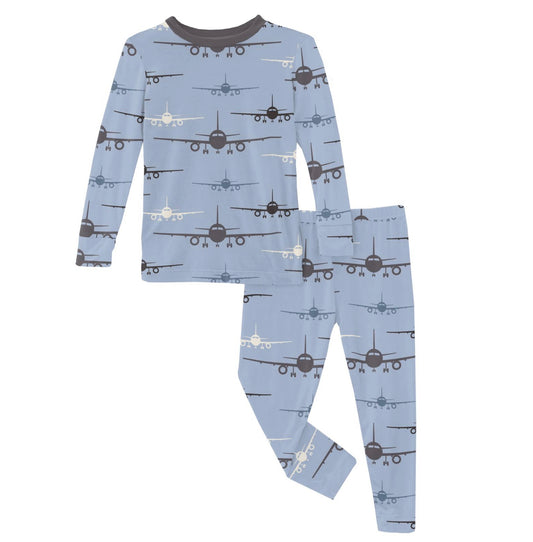 Kickee Pants Pond Airplanes Long Sleeve PJ Set