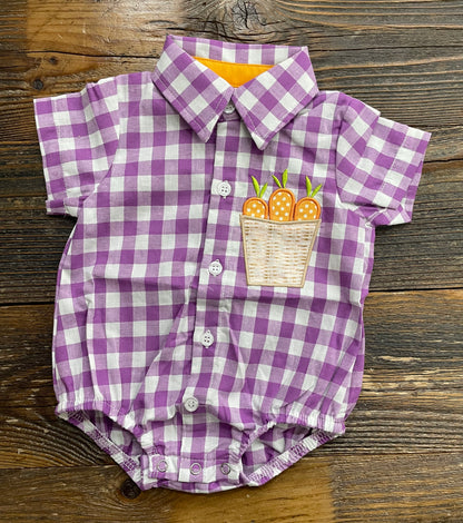 Purple Gingham Carrot Onesie