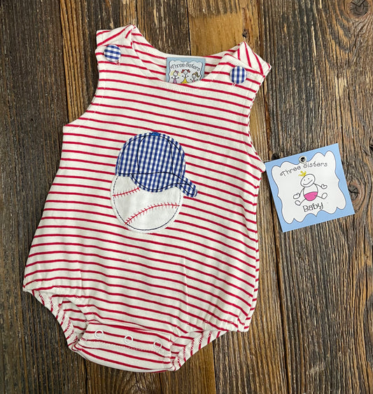 Three Sisters Baseball Boys Applique Bubble