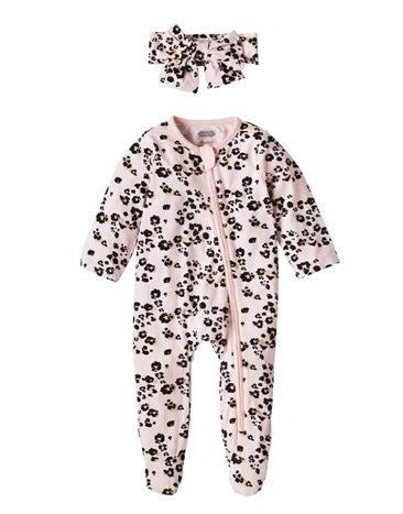 Mudpie Pink Leopard Sleeper & Headband Set