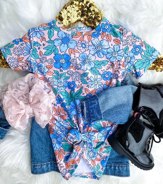 Blue Floral T-Shirt Dress
