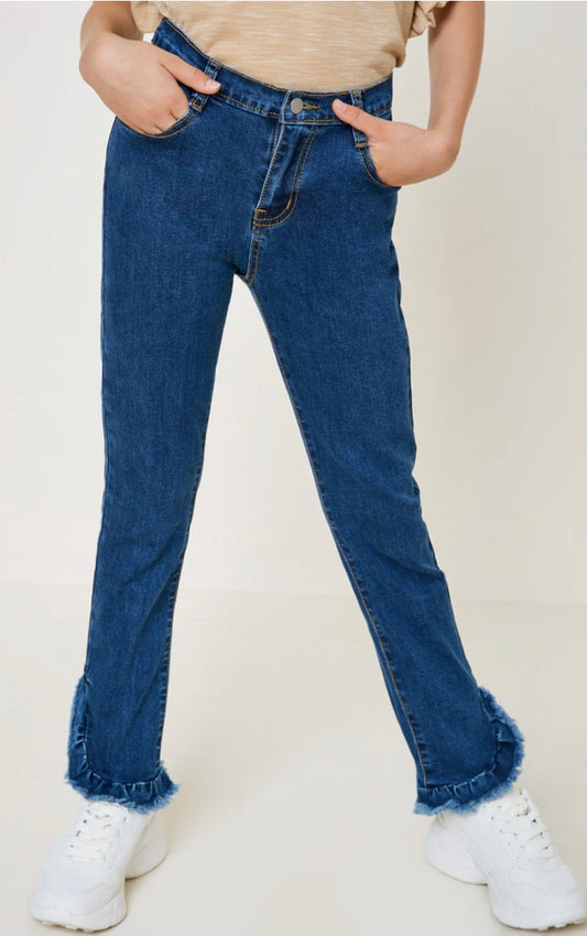 Hayden Girls Distressed Ruffle Hem Jeans 4620 *