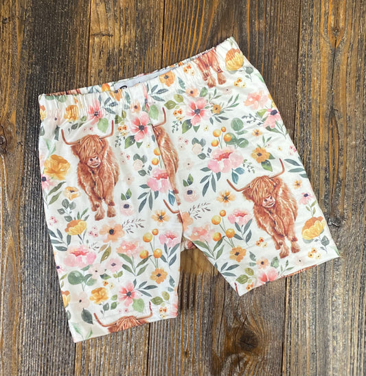 Highland Cow Floral Shorts