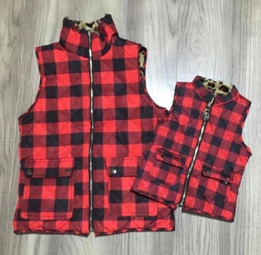 Red/Black Plaid & Leopard Vest
