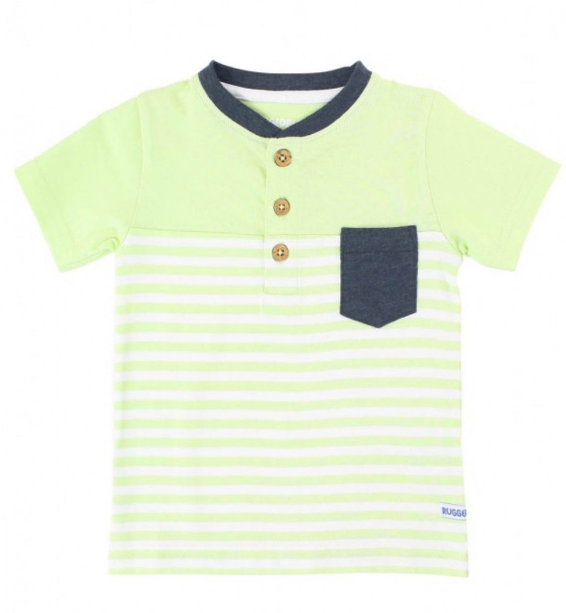 RuggedButts Lime Zest Stripe Color Block Henley Tee