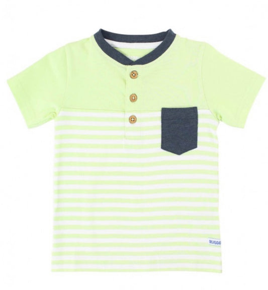 RuggedButts Lime Zest Stripe Color Block Henley Tee