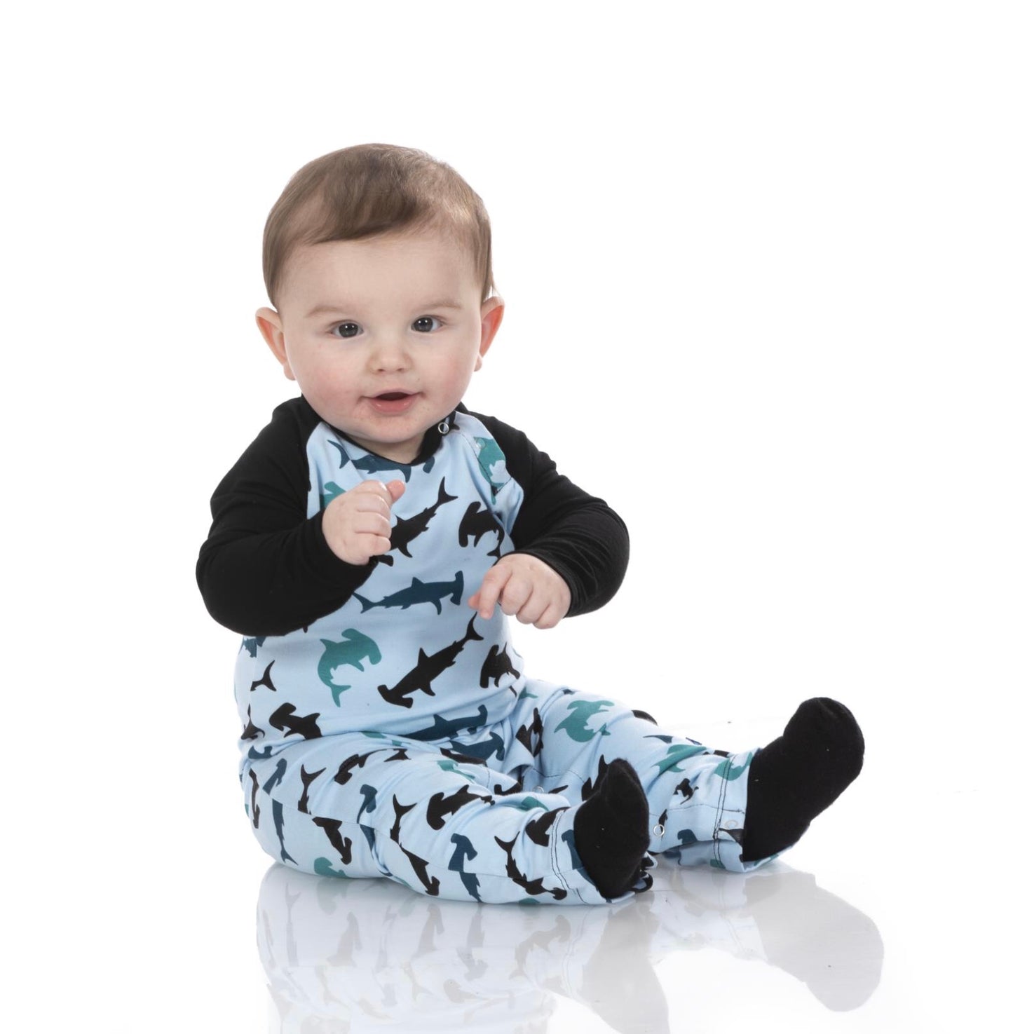 Kickee Pants Pond Hammerhead Long Sleeve Raglan Romper
