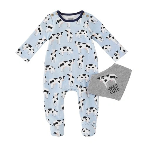 Mudpie Cow Sleeper & Bib Set