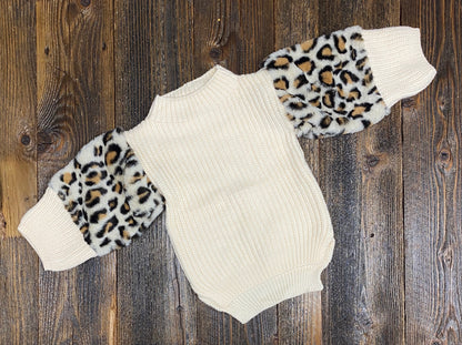 Cream Leopard Puff Sleeve Sweater