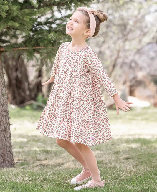 RuffleButts Little Leopard Tiered Dress