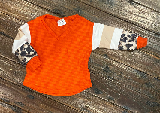 Orange V-Neck Waffle Top
